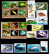 ZY1046  TOUS PAYS  13T+2blocs :Poissons de mer,rivières et d'aquarium