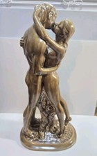 Vintage 14 " les Amateurs De Étreinte Céramique Statue Nu Homme Femme Embrassant