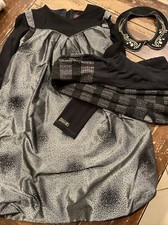 Stunning Catimini Silver Black Gold Holiday Dress 12 Tights Necklace Collar $299