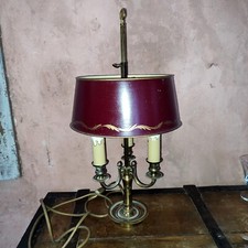 Lampe bouillotte en bronze doré et abat jour en tole rouge 3 bras 