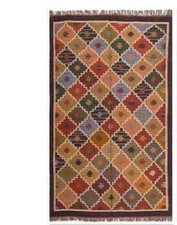 Tapis indien jute laine village vintage kilim tissé à la main tapis rectangul...