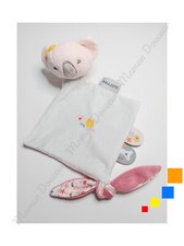 Doudou Plat/Mouchoir Koala Iris Rose Bleu Jaune Fleurs Attache Tétine - Nattou