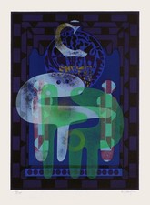 Ervin NEUHAUS Composition aux poissons 1975 lithographie signée