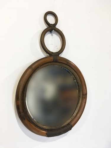 Ancien miroir soleil rotin - miroir,