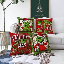 Lot de 4 taies d'oreiller Grinch Noël taie d'oreiller canapé cadeau de Noël décoration intérieure