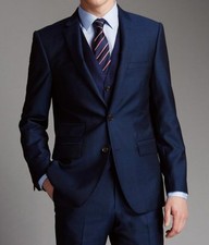 Hommes Bleu Costumes Mariage Élégant Décontracté Avec Gilet (Veste + + Pantalon)