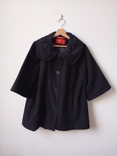 Vintage Black Woolen Peter Pan Collar 3/4-sleeves Womens Coat L Cape