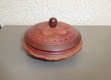 ANCIENNE BOITE BONBONNIERE EN BOIS TOURNE ET SCULPTE - VIEUX ROSE