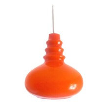 LUSTRE SUSPENSION VINTAGE PEIL & PUTZLER VERRE OPALINE ORANGE SPACE AGE 70'S