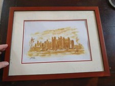 PEINTURE AQUARELLE MAROC BRAHIM BENTREYED OUARZAZATE ENCADREE MAROCAIN BERBERE