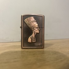 Briquet Gaz Type Zippo Métal Couleur Cuivre Motif Égypte Nefertiti Hiéroglyphes