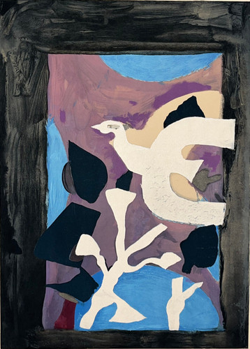 Oiseau lotus lithographie - oiseau, et