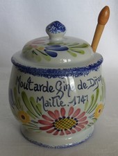 MOUTARDIER+SPATULE en Faïence de DESVRES Signé Géo MARTEL Décor Fleurs T.B. ETAT