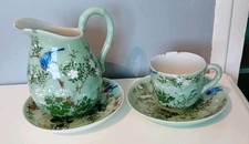 Ancien Pot À Crème Et Tasse chinois signé. Céramique Porcelaine 