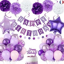 Décorations d'anniversaire violettes pour femmes et filles, bannière d