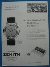 Publicité Papier - Montre Chronomètre Port Royal De Zenith De 1957