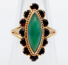 Bague marquise antique or 18k chrysoprase et grenats (circa 1890)