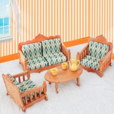 Ensemble de meubles de maison de poupée - 7 pièces - Canapé fauteuil table - ...