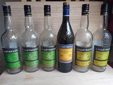 Lot 6 bouteilles vides chartreuse MOF jaune verte connectée 2017 liqueur