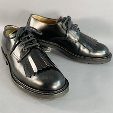 ALEXANDER MCQUEEN Taille 10 Cuir Noir Franges Fileté Semelle Chaussures à Lacets