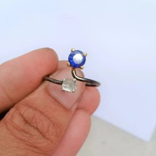 Bague Réglable Saphir Bleu Et