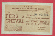 BILLET TICKET MATIERES OCRPI 1947  20 KILOS  FER  à CHEVAL - SPL +