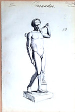 DESSIN à la pierre noire. NU masculin signé BERNADAC. Ecole polytechnique. 1849