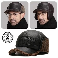 Casquette Homme Cuir PU Hiver Automne Thermique Chaud Rabats Protège Oreilles