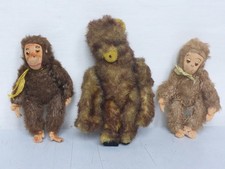 Ancien Jouet Lot 3X Ancien Petit Singe 14-18,5 Cm DDR ? Laine De Bois