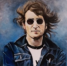 TABLEAU PEINTURE TOILE  John Lennon Rock stars vintage ART original Signé CHRISK