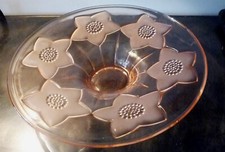 Art deco Coupe Bol verre presse moule debut XX rose peche 37 cm diam