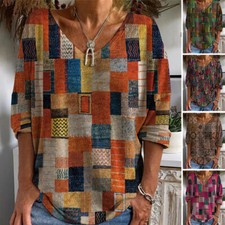 Femmes Boho Floral Décontracté Hauts Amples Col En V À Manches Courtes /