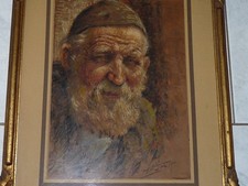 Superbe rare ancien tableau signé dessin pastel portrait Tête de vieillard 19ème
