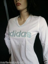 ADIDAS TEE SHIRT BLANC MANCHES LONGUES LOGO ADIDAS BLEU CLAIR WHITE/BLUE FR 42
