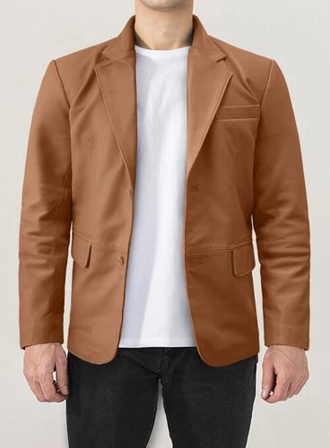 Homme fauve blazer cuir - fauve,