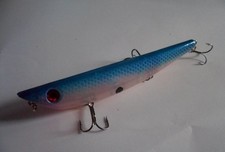 Leurre mer ou riviere pêche surface Popper 12cm 17g écaillé bleu violet orange