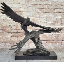 Bronze Sculpture, Main Fabriqué Statue Très Large Original Deux Flying Aigle