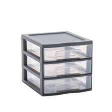 Tag Tower, petite tour de rangement en plastique gris, 3 tiroirs transparents...