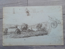 dessin ancien début XIXe étude bataille paysage encre brune proche baron Gros