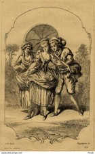 Rococo Jean Baptiste Huet Amour Pastorale Gravure Péquégnot - XIXème