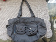 sac gris foncé toile fine multipoches 25x17x17cm anses 23cm tbé