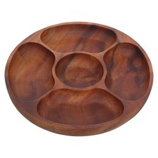  Plateau de service divisé : plateau à collation rond en bois d'acacia,