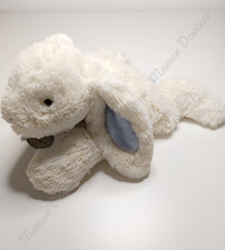 Peluche/Doudou Et Compagnie  Grand Lapin Blanc Crème Écharpe Bleu Bonbon 30cm GM