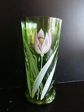 Verre Emaillé à Facettes Décor de Tulipe Cristal Legras ? H 14,5 cm