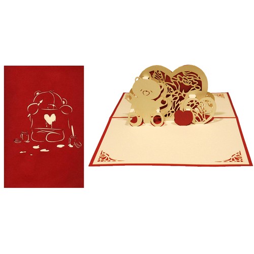 Carte ourson coeur kirigami - coeur, 3d