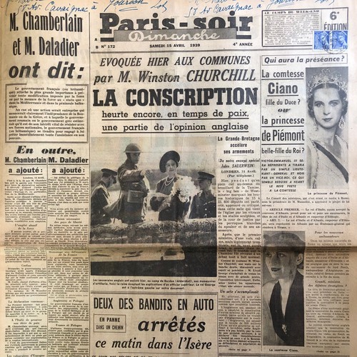 Journal paris soir - paris-soir, 15/04/1939