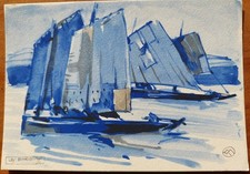 Mathurin Meheut Carte Postale Bretagne Bleue-2 Les Barques