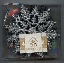 Déco Noël : grands FLOCONS DE NEIGE - Gris argenté scintillant - Neuf