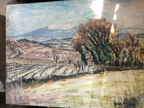 Tableau aquarelle champ - tableau, de