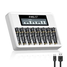 LCD Chargeur De Piles - avec 8 Pcs AAA 900mWh 1.5V Li-ION Piles Rechargeables...